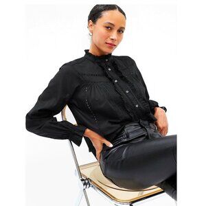 NWOT Gap Factory Oversize Voile Lace & Ruffle Button-Up Blouse, Black, M